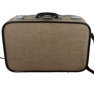 Vintage Skyway Luggage Tweed Suitcase 1970s Light Brown/Cream Color Handle Strap